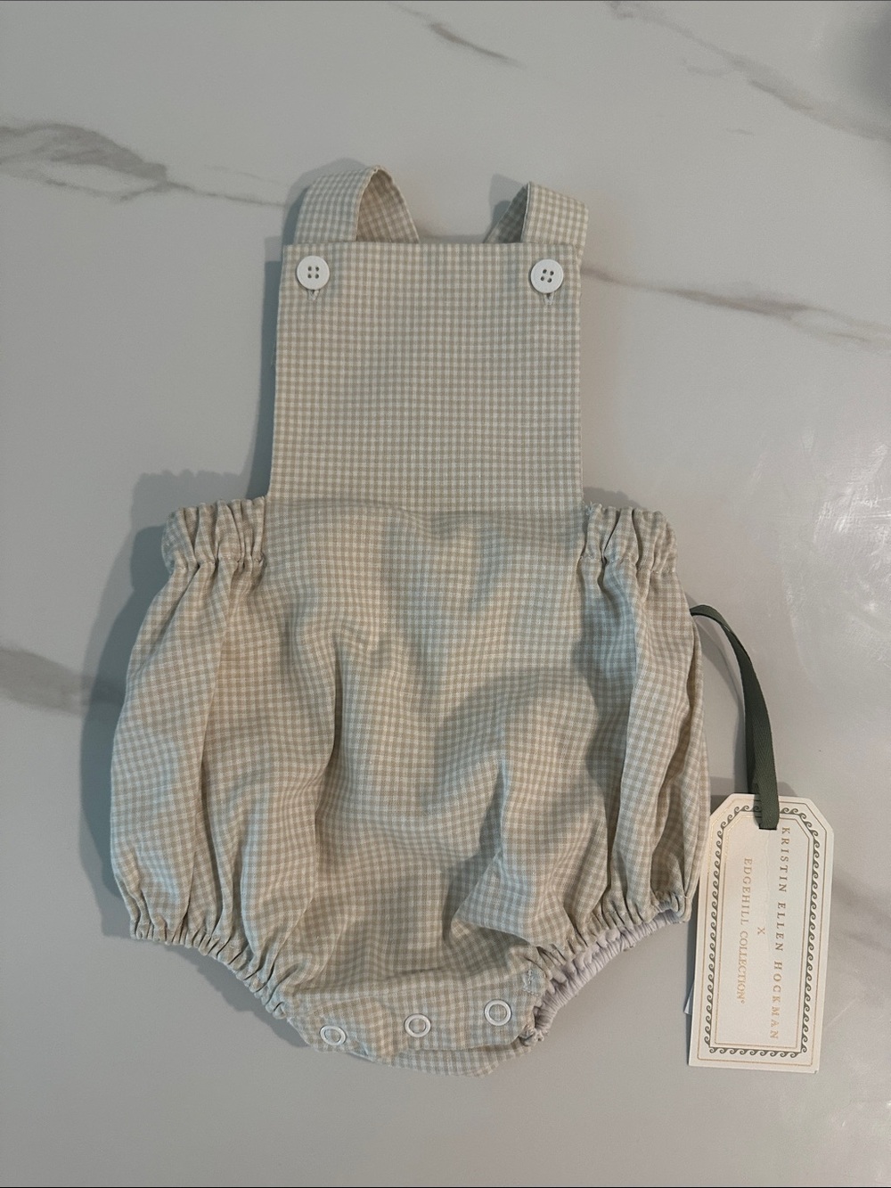 Edgehill Collection Neutral Gingham Bubble Romper
